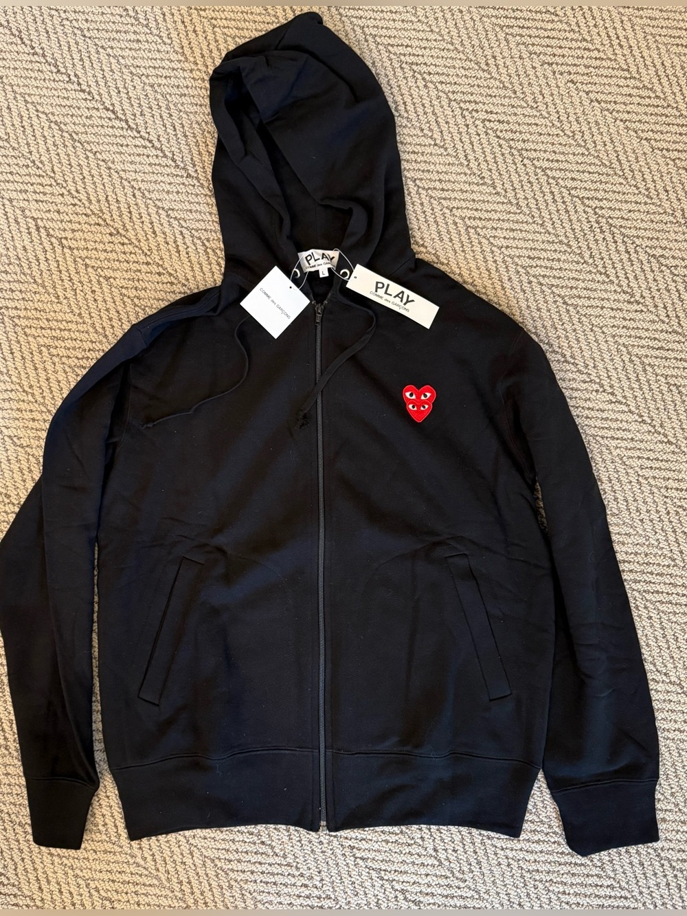 Comme des Garçons Black Double Heart Zip Hoodie Unisex Large NWT